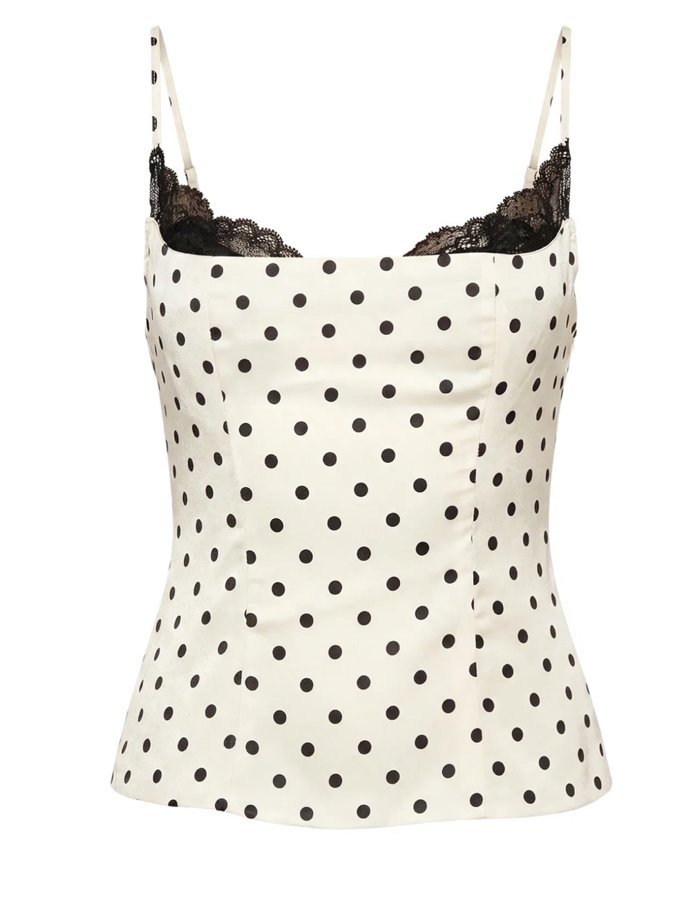 Princess Polly Ivory Polka Dot Lace-Trim Cami Top